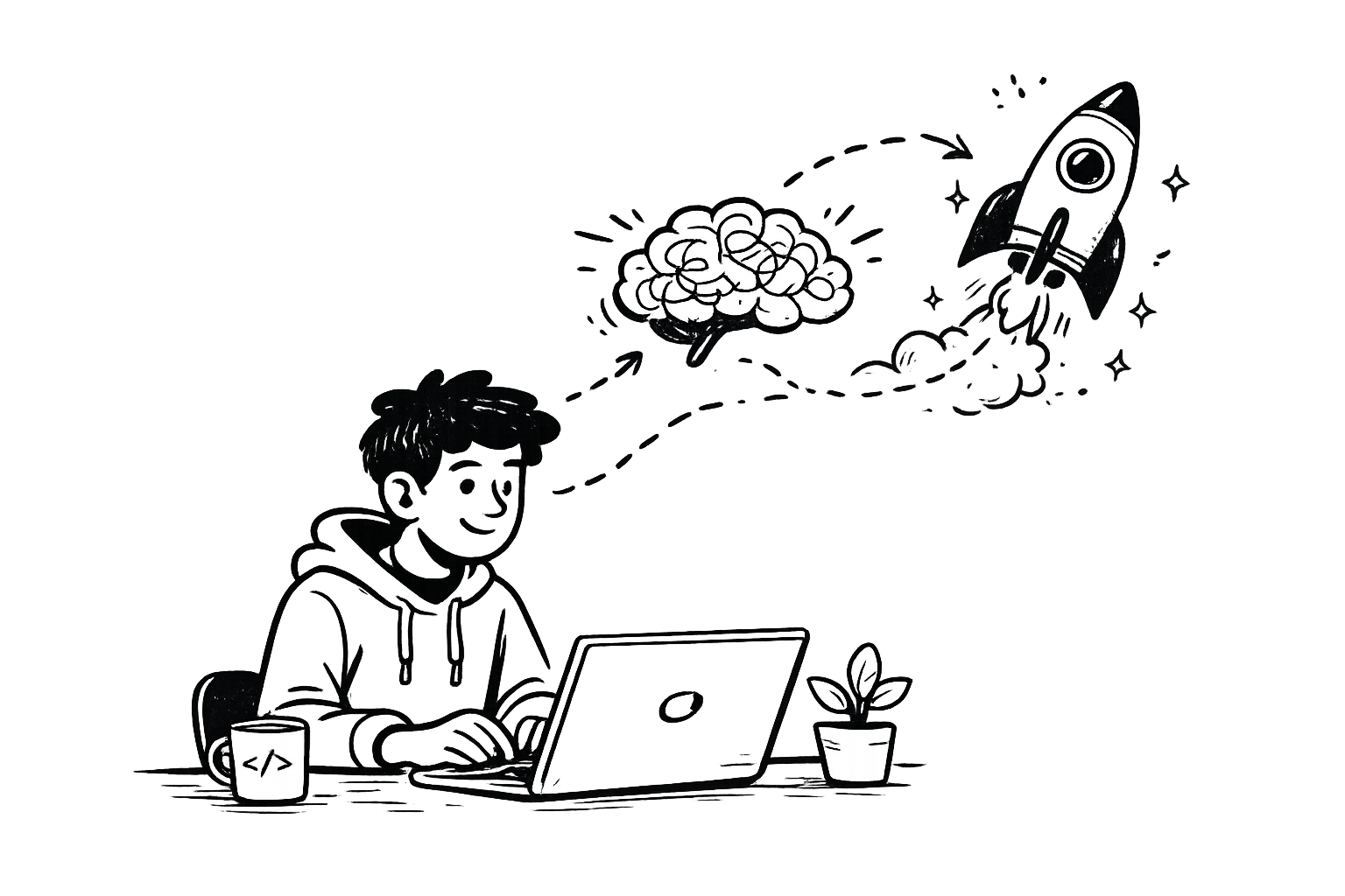 Illustration of a founder building an MVP — from product idea to launch